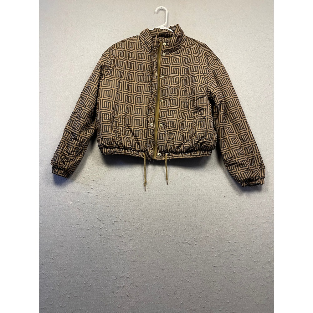 Ashley Puffer Jacket Polyester Tan Black Geometric Large Womens